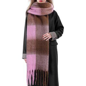 Women's Pink Brown Vintage Chunky Feel Blanket Pashmina Winter Warm Wrap Scarfs